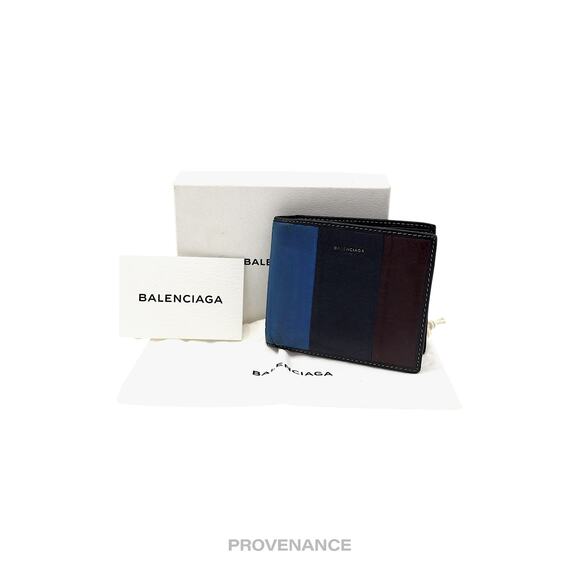 🔴 Balenciaga Bazaar Bifold Wallet - Blue/Black Patchwork - Picture 1 of 10